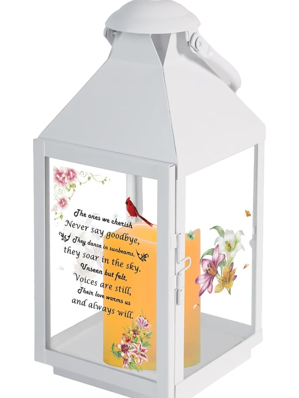 NWT White  Memorial Decorative Lantern with Candle